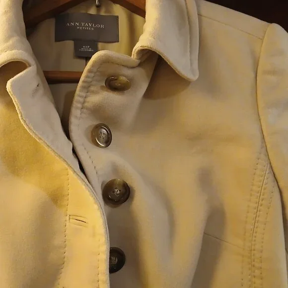 ANN TAYLOR Golden Tan/Cream Single-Breast Peacoat XSP - EUC - Picture 6 of 14